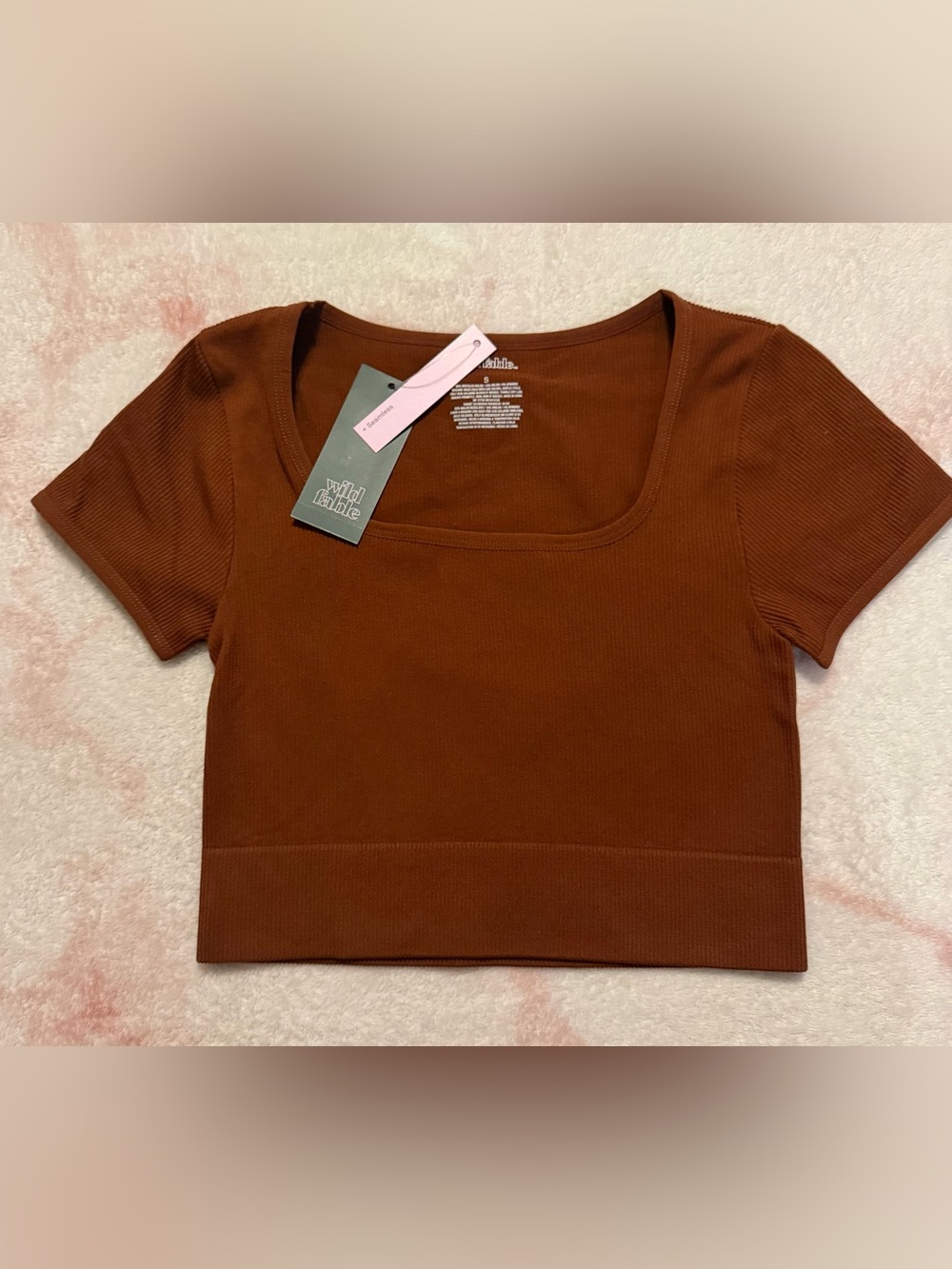 wild fable women’s dark  Brown Ribbed seamless Square-Neck Crop Top